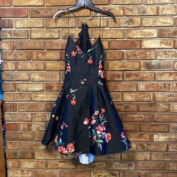 B. smart Asymmetrical Dress size 15 strappy back midi dress black and red floral - Picture 1 of 4